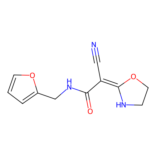 Acetamide, 2-cyano-N-(2-furanylmethyl)-2-(2-oxazolidinylidene)-, (E)- structure