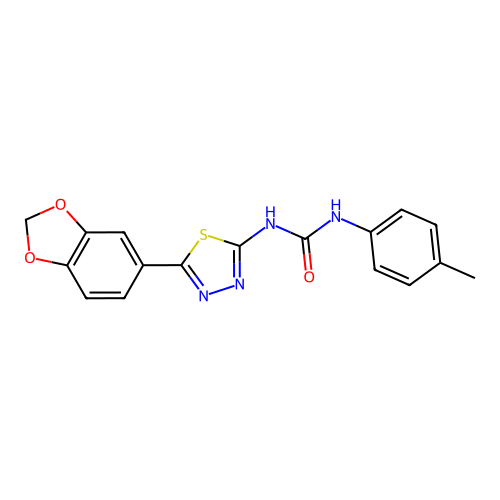 1-(5-(benzo[d][1,3]dioxol-5-yl)-1,3,4-thiadiazol-2-yl)-3-(p-tolyl)urea structure
