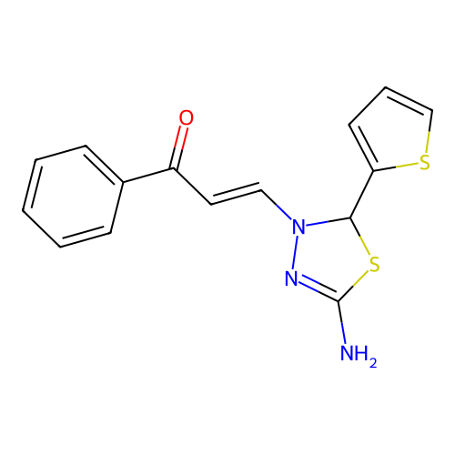 2-Propen-1-one, 3-(5-amino-2-(2-thienyl)-1,3,4-thiadiazol-3(2H)-yl)-1-phenyl- structure
