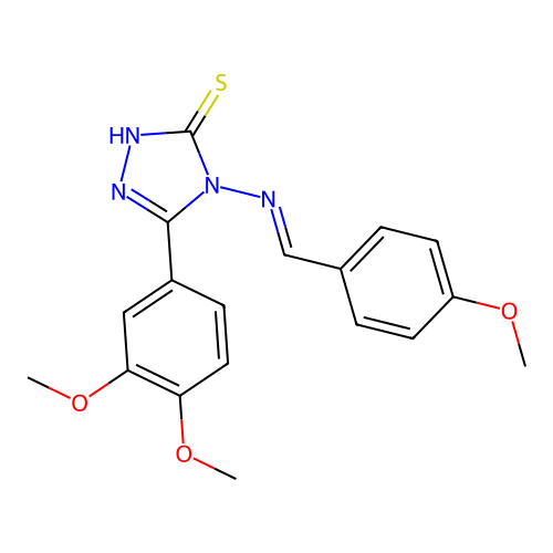 (E)-5-(3,4-dimethoxyphenyl)-4-((4-methoxybenzylidene)amino)-4H-1,2,4-triazole-3-thiol structure