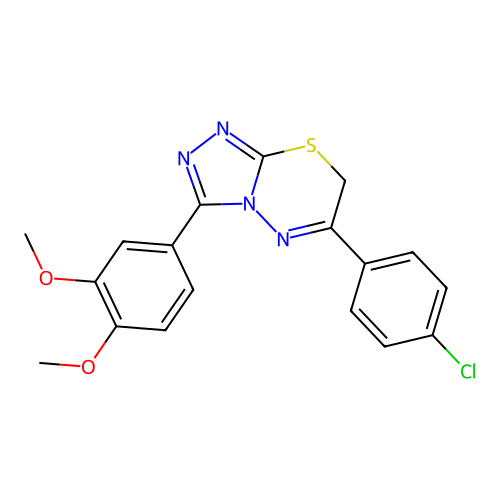 6-(4-chlorophenyl)-3-(3,4-dimethoxyphenyl)-7H-[1,2,4]triazolo[3,4-b][1,3,4]thiadiazine structure