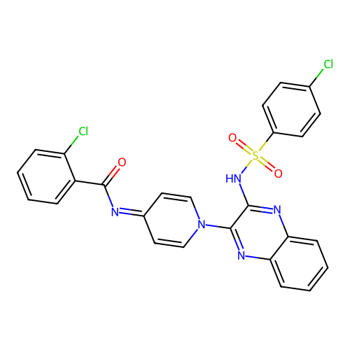 2-chloro-N-[1-[3-[(4-chlorophenyl)sulfonylamino]quinoxalin-2-yl]pyridin-4-ylidene]benzamide structure