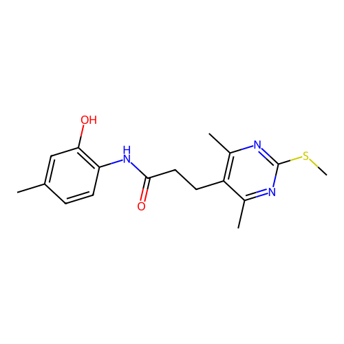 3-[4,6-dimethyl-2-(methylsulfanyl)pyrimidin-5-yl]-N-(2-hydroxy-4-methylphenyl)propanamide structure