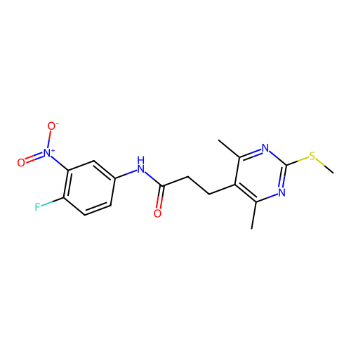 3-(4,6-dimethyl-2-methylsulfanylpyrimidin-5-yl)-N-(4-fluoro-3-nitrophenyl)propanamide structure