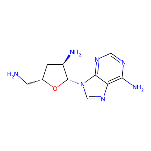 9-[(2R,3R,5S)-3-amino-5-(aminomethyl)tetrahydrofuran-2-yl]purin-6-amine structure