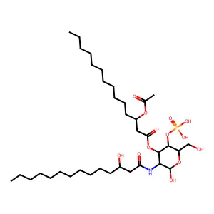 D-Glucose, 2-deoxy-2-((3-hydroxy-1-oxotetradecyl)amino)-, 4-(dihydrogen phosphate) 3-(3-(acetyloxy)tetradecanoate), (2(R),3(R))- structure