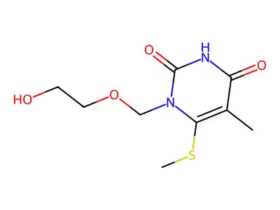 2,4(1H,3H)-Pyrimidinedione, 1-((2-hydroxyethoxy)methyl)-5-methyl-6-(methylthio)- structure