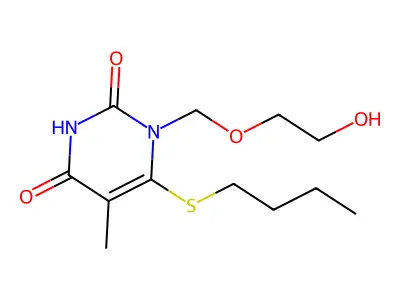 2,4(1H,3H)-Pyrimidinedione, 6-(butylthio)-1-((2-hydroxyethoxy)methyl)-5-methyl- structure