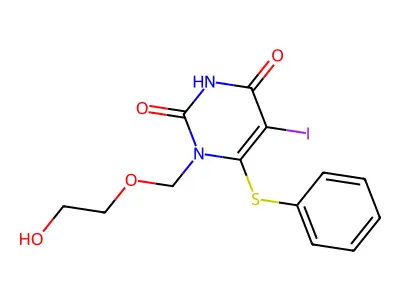 2,4(1H,3H)-Pyrimidinedione, 1-((2-hydroxyethoxy)methyl)-5-iodo-6-(phenylthio)- structure