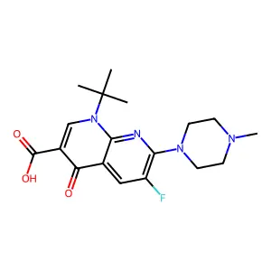 1-tert-butyl-6-fluoro-7-(4-methylpiperazin-1-yl)-4-oxo-1,8-naphthyridine-3-carboxylic acid structure