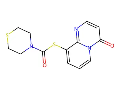 4-Thiomorpholinecarbothioic acid, S-(4-oxo-4H-pyrido(1,2-a)pyrimidin-9-yl) ester structure