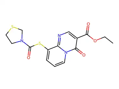 4H-Pyrido(1,2-a)pyrimidine-3-carboxylic acid, 4-oxo-9-((3-thiazolidinylcarbonyl)thio)-, ethyl ester structure