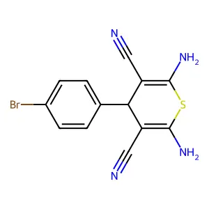 2,6-diamino-4-(4-bromophenyl)-4H-thiopyran-3,5-dicarbonitrile structure