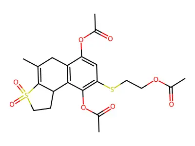Naphtho(2,1-b)thiophene-6,9-diol, 1,2,5,9b-tetrahydro-8-((2-(acetyloxy)ethyl)thio)-4-methyl-,diacetate, 3,3-dioxide structure