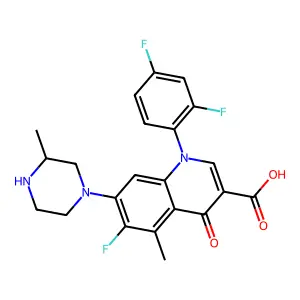 1-(2,4-Difluorophenyl)-6-fluoro-1,4-dihydro-5-methyl-7-(3-methyl-1-piperazinyl)-4-oxo-3-quinolinecarboxylic acid structure