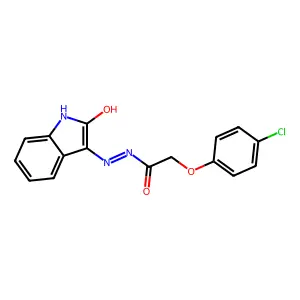(E)-2-(4-chlorophenoxy)-N'-(2-oxoindolin-3-ylidene)acetohydrazide structure
