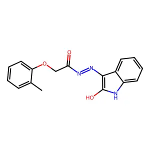 2-(2-methylphenoxy)-N'-[(3Z)-2-oxo-1,2-dihydro-3H-indol-3-ylidene]acetohydrazide structure