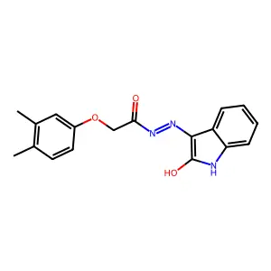 2-(3,4-dimethylphenoxy)-N'-(2-oxo-1,2-dihydro-3H-indol-3-ylidene)acetohydrazide structure
