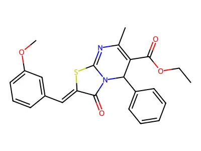 ethyl (2Z)-2-(3-methoxybenzylidene)-7-methyl-3-oxo-5-phenyl-2,3-dihydro-5H-[1,3]thiazolo[3,2-a]pyrimidine-6-carboxylate structure