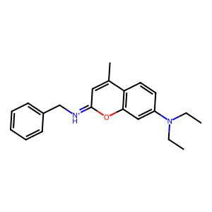 2-Benzylamino-4-methyl-7-diethylaminobenzopyrylium monotetrafluoroborate structure