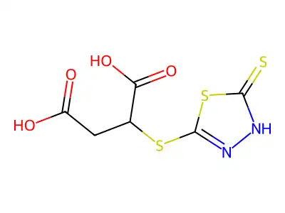 2-[(2-sulfanylidene-3H-1,3,4-thiadiazol-5-yl)thio]butanedioic acid structure