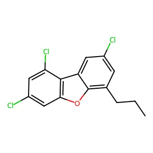 6-t-Butyl-1,3,8-trichlorodibenzofuran structure
