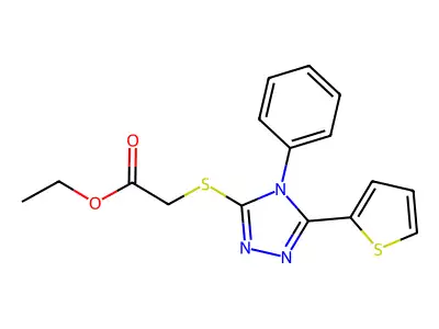 ethyl {[4-phenyl-5-(2-thienyl)-4H-1,2,4-triazol-3-yl]thio}acetate structure