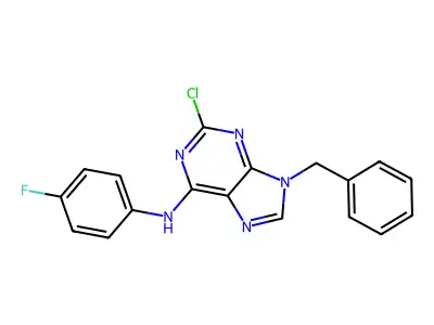 9H-Purin-6-amine, 2-chloro-N-(4-fluorophenyl)-9-(phenylmethyl)- structure