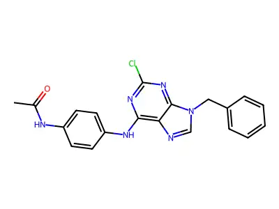 Acetamide, N-(4-((2-chloro-9-(phenylmethyl)-9H-purin-6-yl)amino)phenyl)- structure
