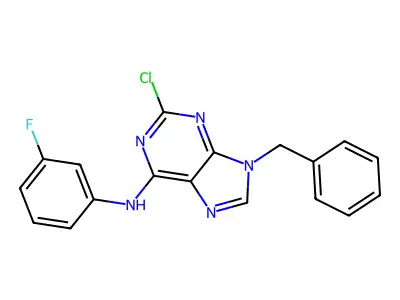 9H-Purin-6-amine, 2-chloro-N-(3-fluorophenyl)-9-(phenylmethyl)- structure