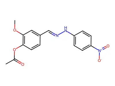 [2-methoxy-4-[(E)-[(4-nitrophenyl)hydrazinylidene]methyl]phenyl] acetate structure