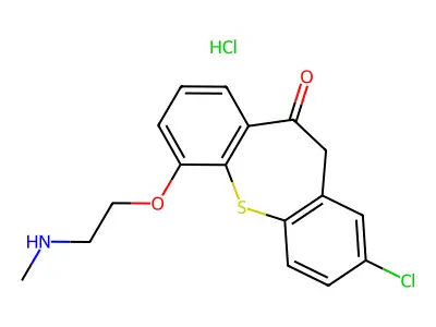 Dibenzo(b,f)thiepin-10(11H)-one, 2-chloro-6-(2-(methylamino)ethoxy)-, hydrochloride structure