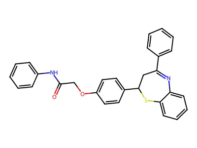 N-phenyl-2-[4-(4-phenyl-2,3-dihydro-1,5-benzothiazepin-2-yl)phenoxy]acetamide structure