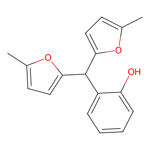 2-[Bis(5-methylfuran-2-yl)methyl]phenol structure