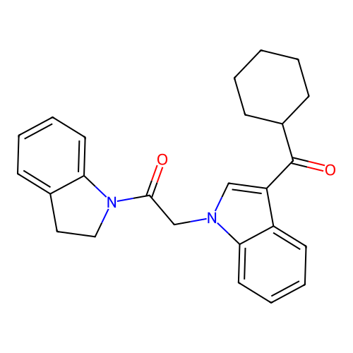 2-[3-(Cyclohexanecarbonyl)indol-1-yl]-1-(2,3-dihydroindol-1-yl)ethanone structure