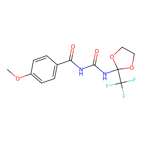 4-methoxy-N-[[2-(trifluoromethyl)-1,3-dioxolan-2-yl]carbamoyl]benzamide structure