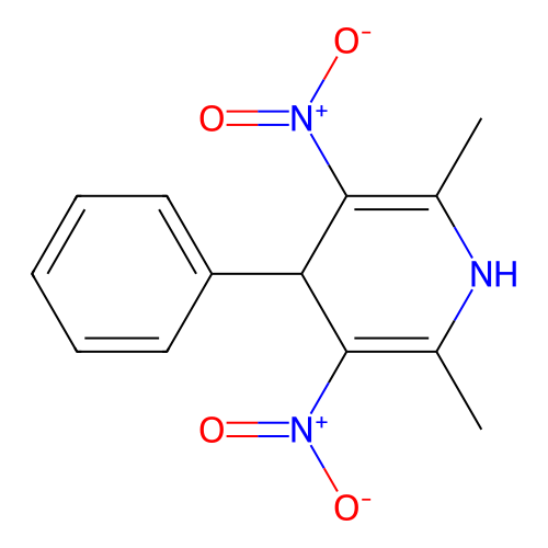 2,6-Dimethyl-3,5-dinitro-4-phenyl-1,4-dihydropyridine structure