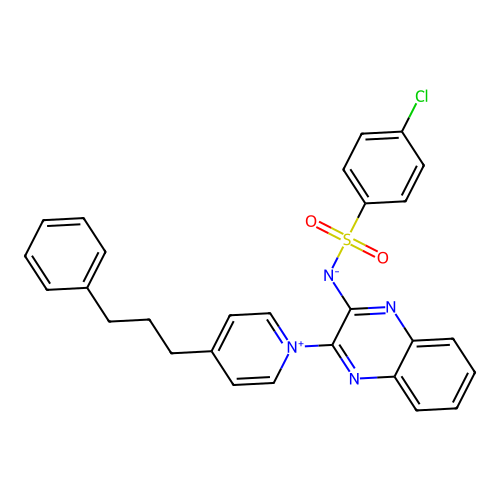 ((4-chlorophenyl)sulfonyl)(3-(4-(3-phenylpropyl)pyridin-1-ium-1-yl)quinoxalin-2-yl)amide structure