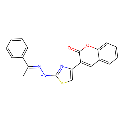 3-{2-[N'-(1-Phenyl-ethylidene)-hydrazino]-thiazol-4-yl}-chromen-2-one structure