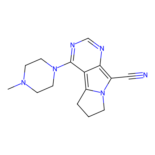 4-(4-methylpiperazin-1-yl)-6,7-dihydro-5H-pyrimido[5,4-a]pyrrolizine-9-carbonitrile structure