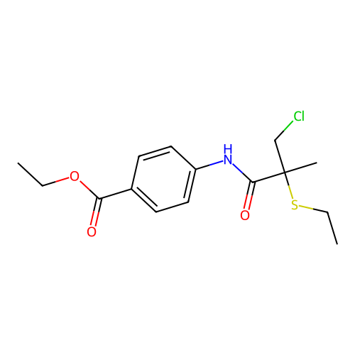 Ethyl 4-{[3-chloro-2-(ethylsulfanyl)-2-methylpropanoyl]amino}benzoate structure