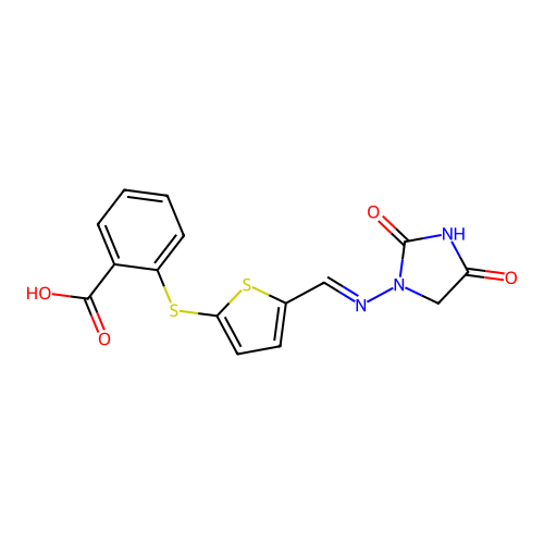 1-(5-(Carboxyphenylthio)-2-thenylideneamino)hydantoin structure