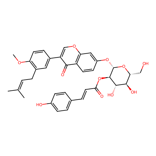 3'-prenyl-4'-methoxyisoflavone-7-O-beta-(2''-O-4-coumaroyl)glucopyranoside structure