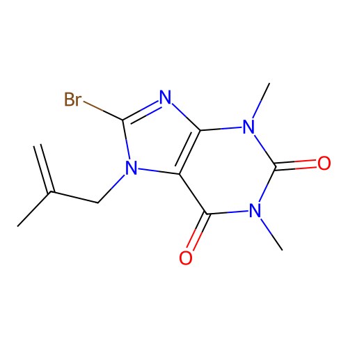 8-bromo-1,3-dimethyl-7-(2-methylprop-2-en-1-yl)-3,7-dihydro-1H-purine-2,6-dione structure