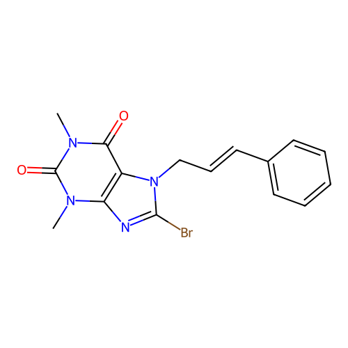 8-bromo-7-cinnamyl-1,3-dimethyl-1H-purine-2,6(3H,7H)-dione structure