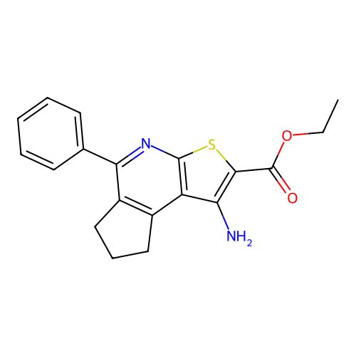 ethyl 1-amino-5-phenyl-7,8-dihydro-6H-cyclopenta[d]thieno[2,3-b]pyridine-2-carboxylate structure