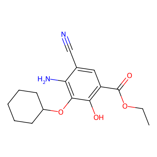 Ethyl 4-amino-5-cyano-3-cyclohexyloxy-2-hydroxybenzoate structure