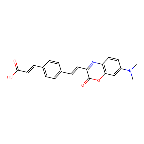 4-(beta-(7-Dimethylamino-1,4-benzoxazin-2-one-3-yl)vinyl)phenylpropenoic acid structure