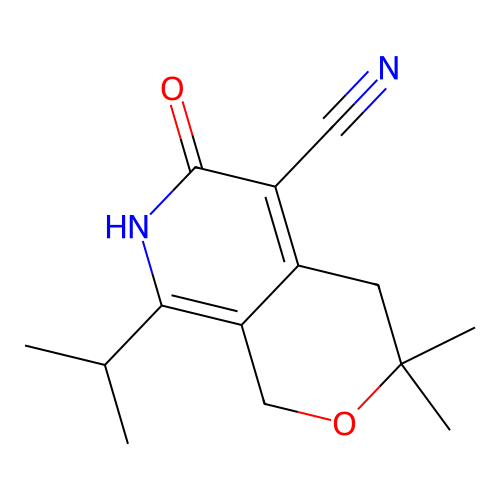 8-Isopropyl-3,3-dimethyl-6-oxo-3,4,6,7-tetrahydro-1H-pyrano[3,4-c]pyridine-5-carbonitrile structure