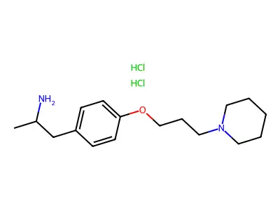 alpha-Methyl-4-(3-(1-piperidinyl)propoxy)benzeneethanamine dihydrochloride hydrate structure